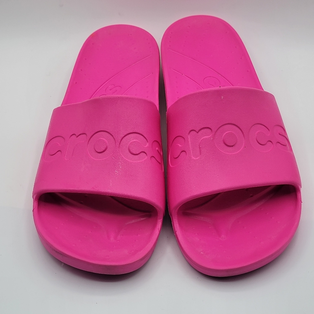 MENS Neon Pink Crocs Slide Sandals SIZE 13.‎ #1402